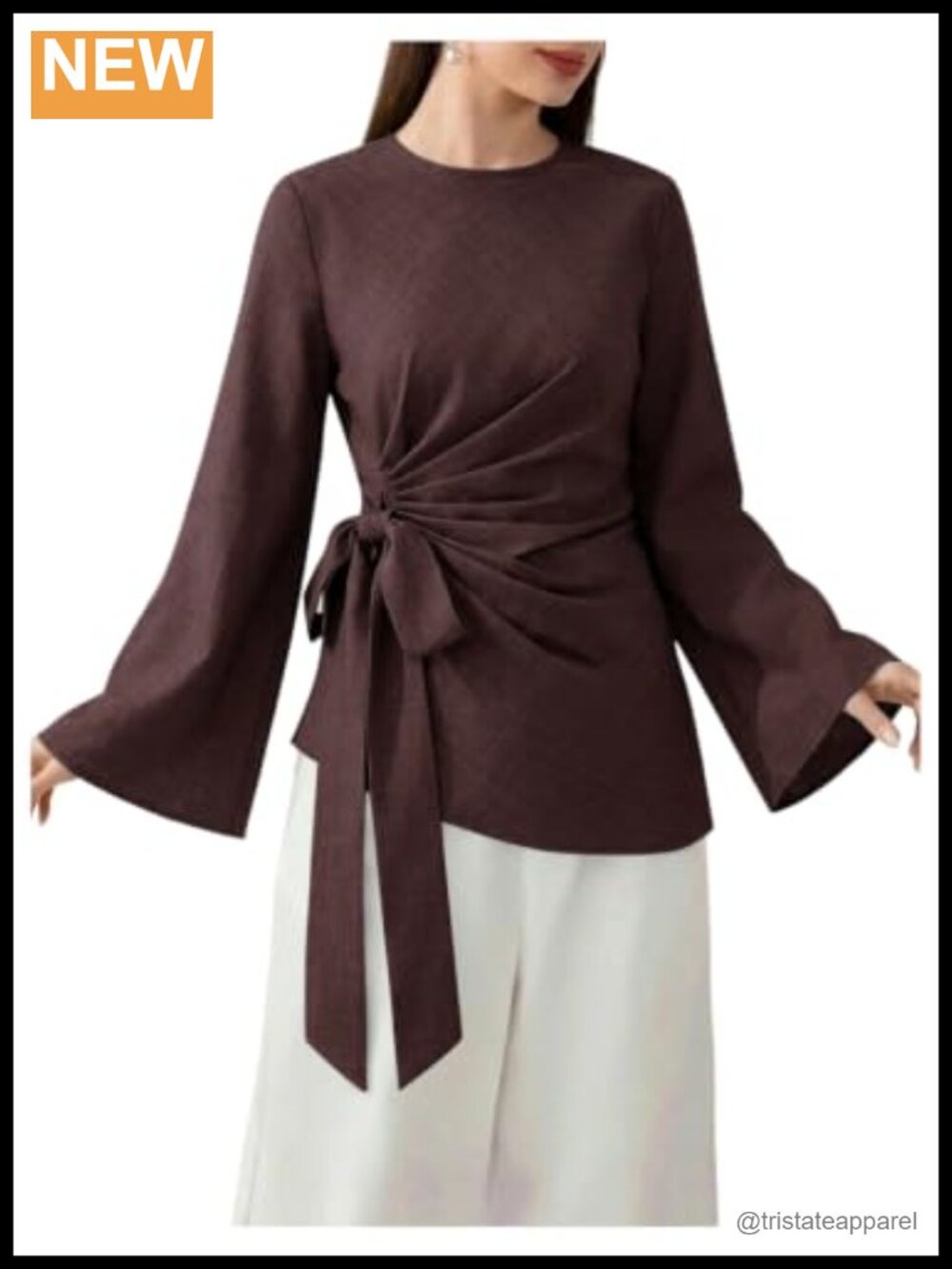 Long Sleeve Bow Tie Side Ruched Blouse Women's Dressy Casual Top
